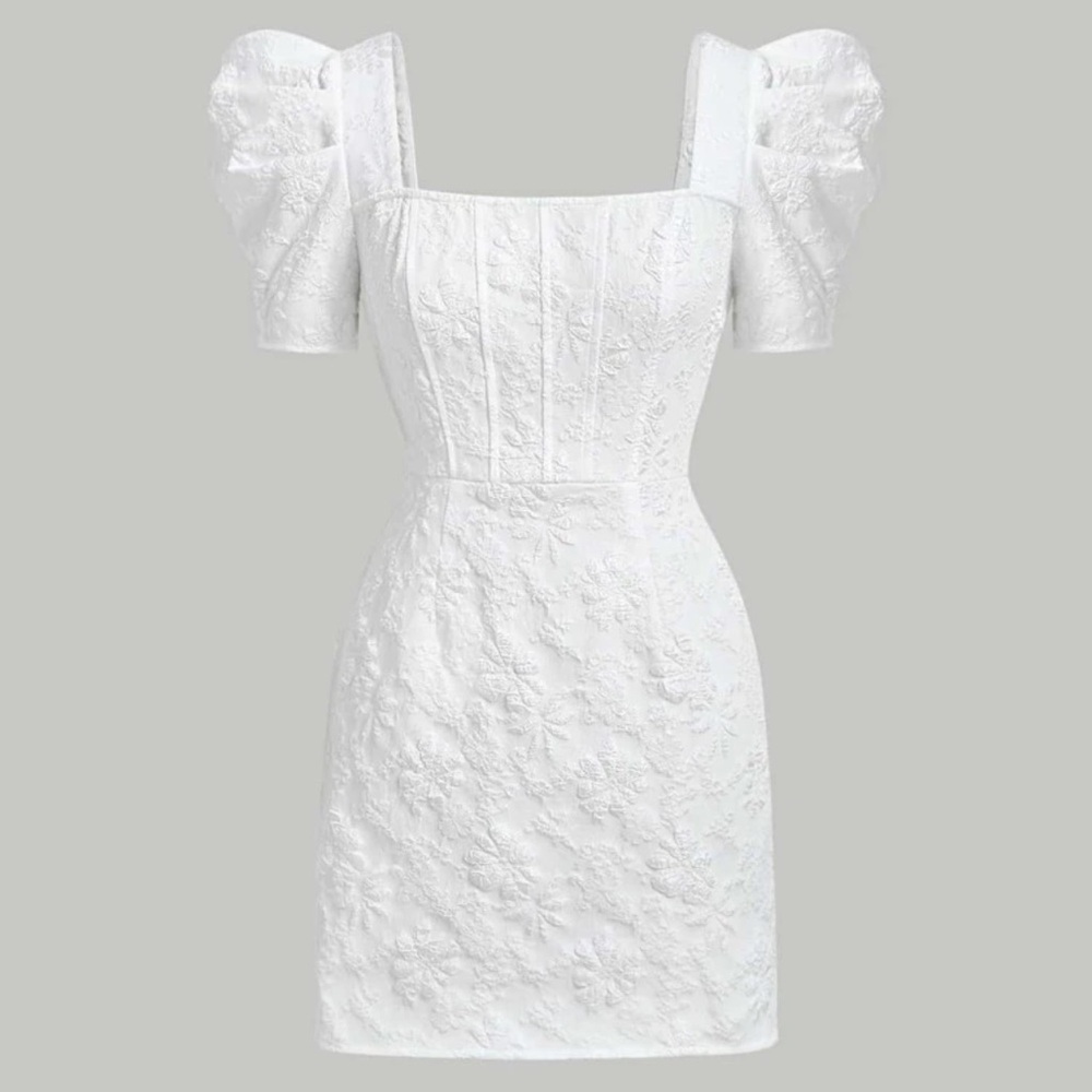 Elegant White Puff Sleeve Dress